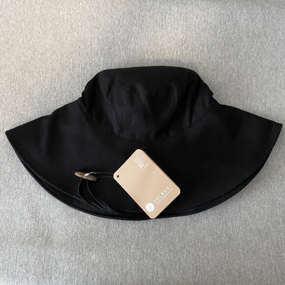 NWT Solbari Ultra Wide Cotton Linen Hat UPF 50+ Black Small/Medium - Picture 6 of 11